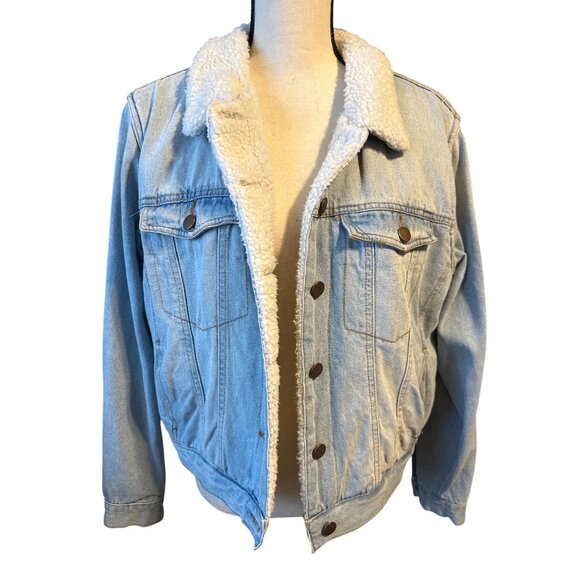 Ashley Vintage Charm Trucker Jean Sherpa-Lined Jacket Light Blue Size XL - Picture 4 of 6